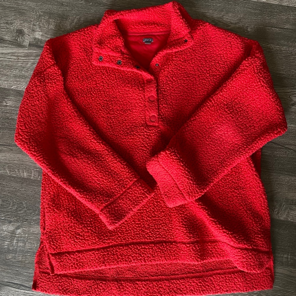 Aerie Oversized Sherpa Pullover—Size Medium, Women’s, Red